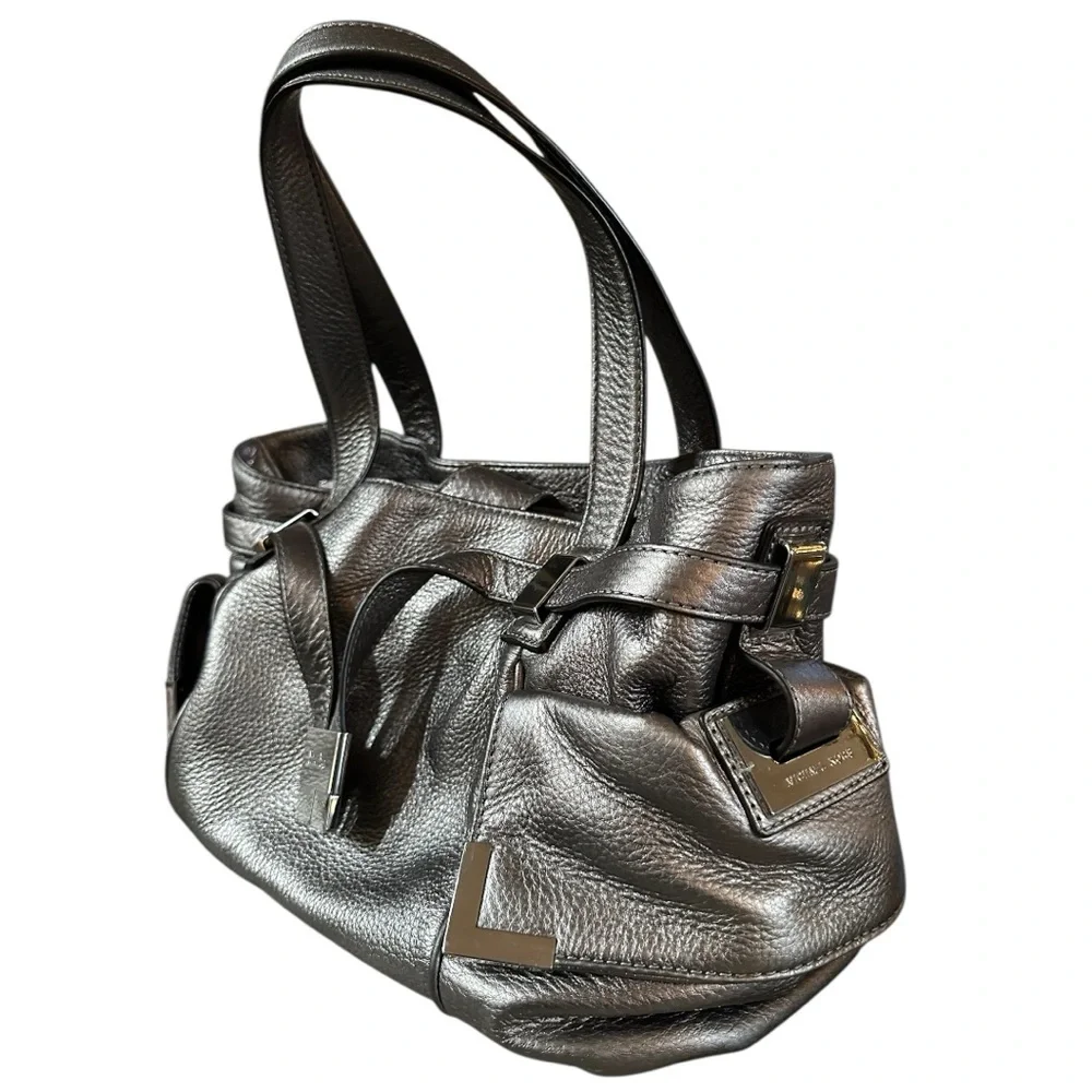 Michael Kors Beverly Large Leather Metallic Pewter Satchel - Picture 2 of 15